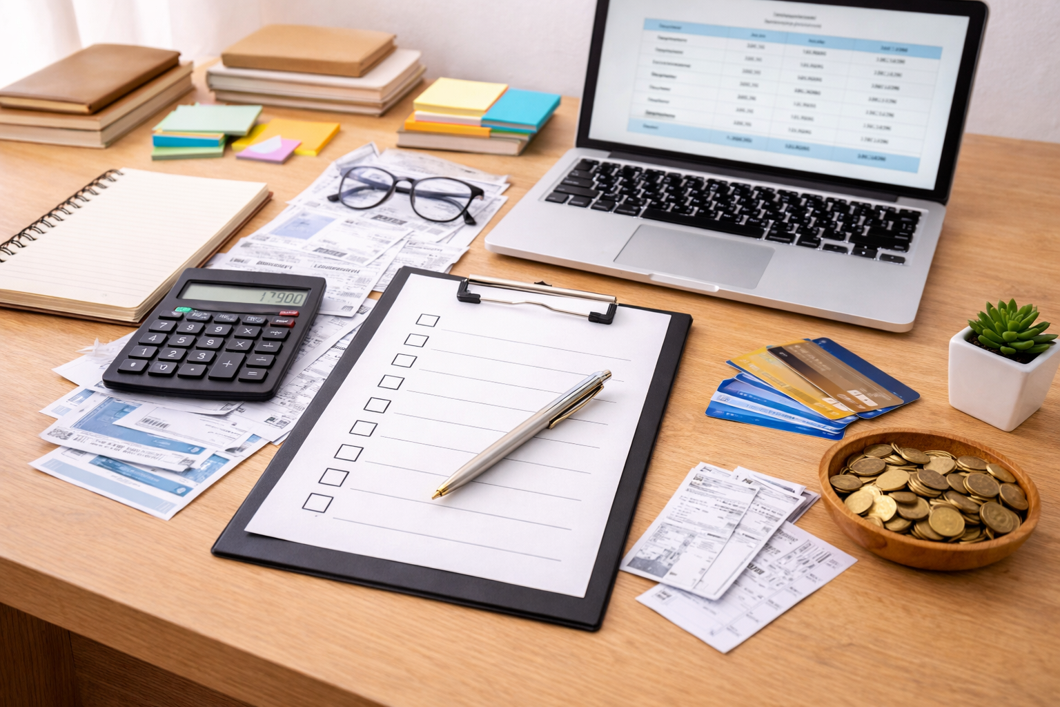Checklist financeiro mensal com revisão de despesas e planejamento financeiro