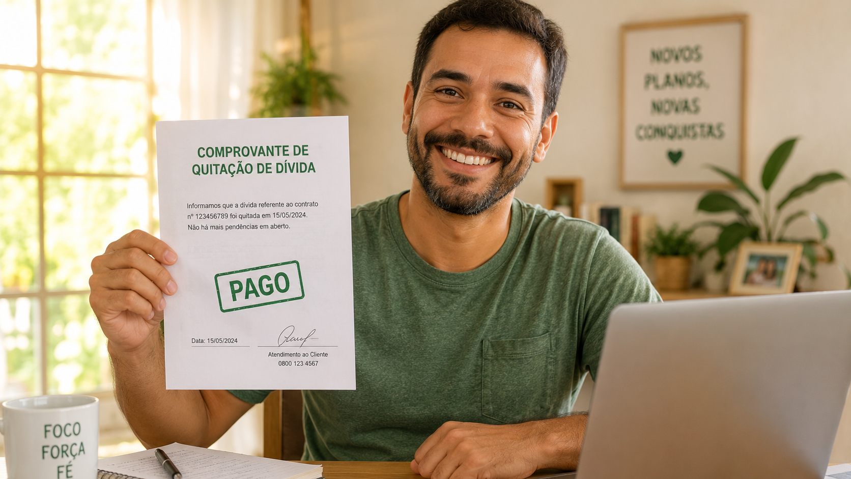 Brasileiro comemorando a limpeza do nome no Serasa para ter acesso a crédito