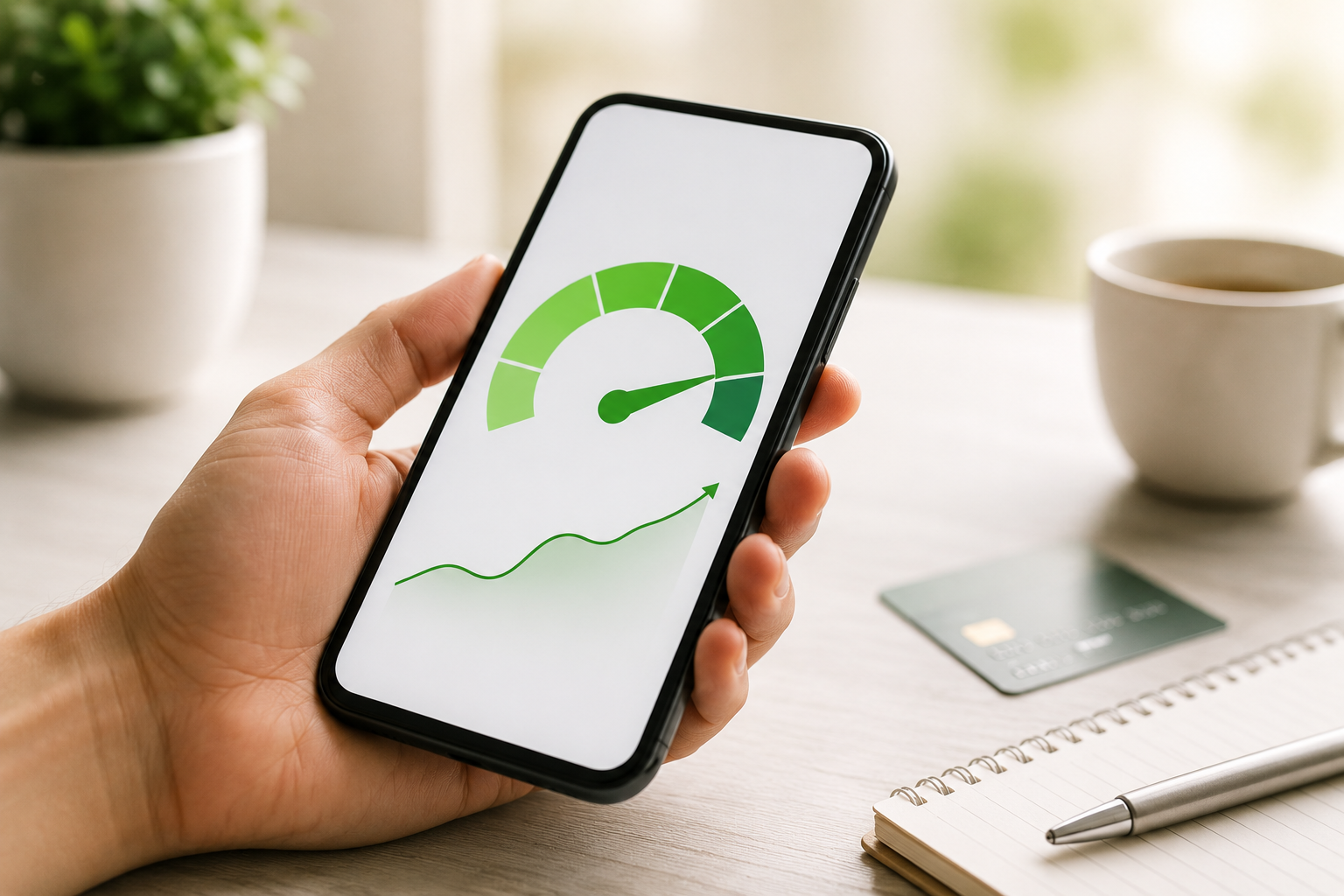 Celular mostrando score de crédito subindo após ativação do Cadastro Positivo no Serasa