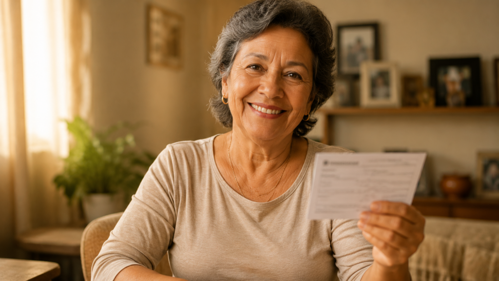 Mulher idosa sorrindo ao receber aprovação da aposentadoria por idade pelo INSS em 2026