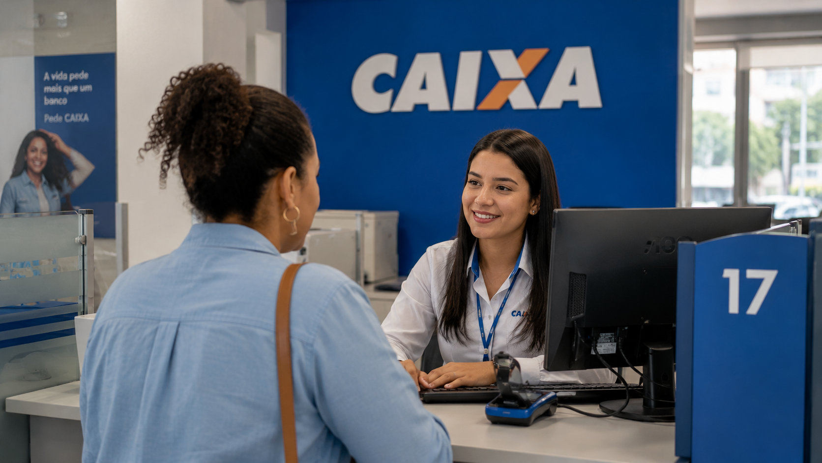 Trabalhador solicitando saque do FGTS em agência da Caixa Econômica Federal