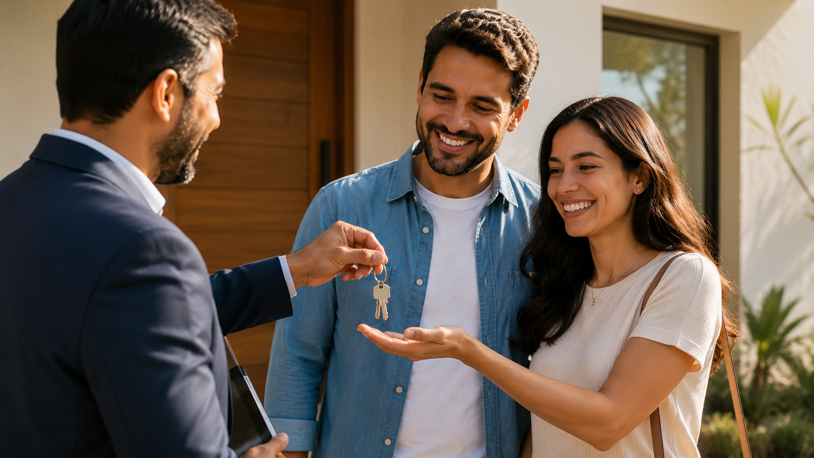 casal usando FGTS para comprar imóvel e recebendo as chaves da casa própria