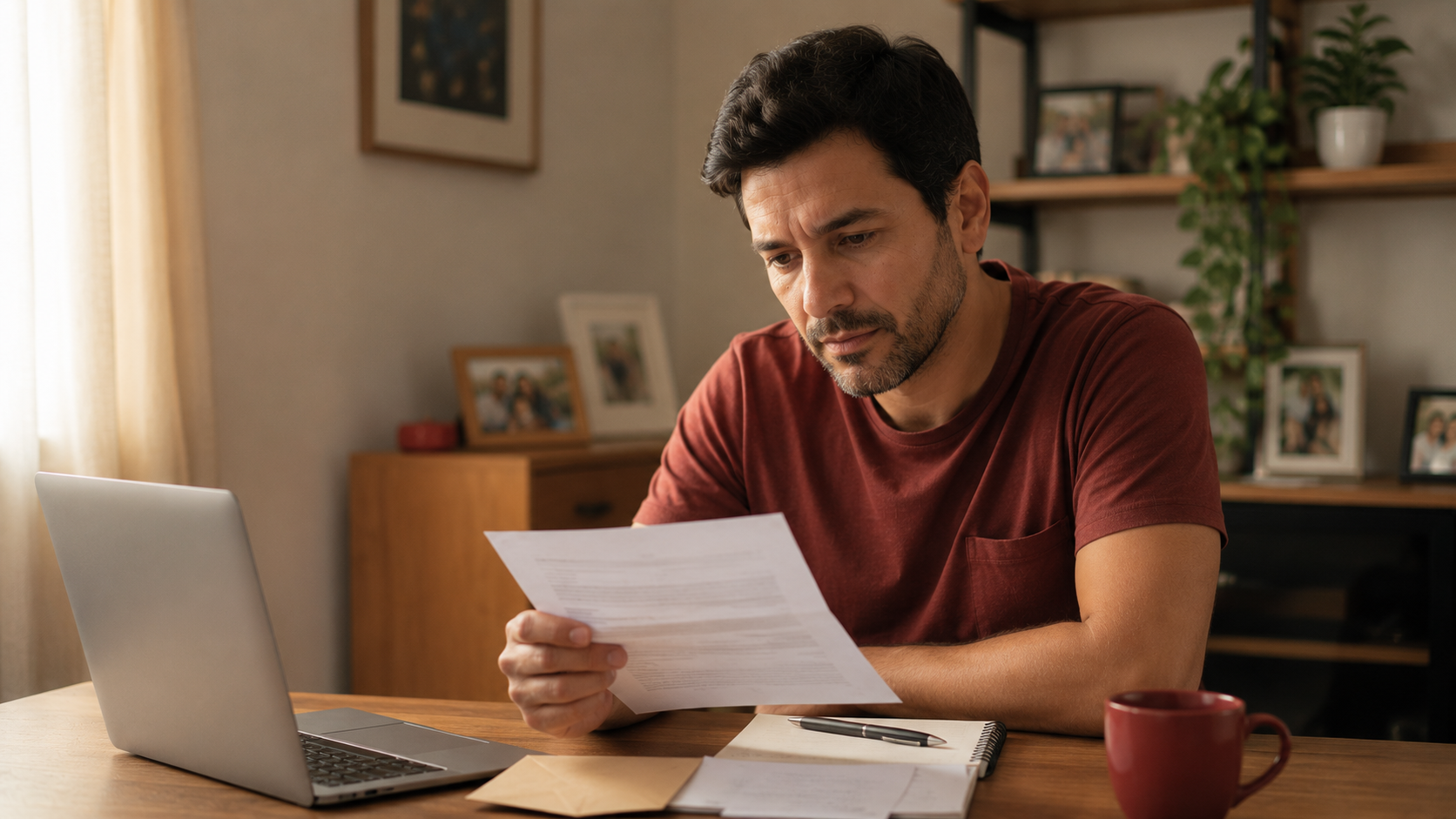 pessoa analisando boleto vencido em casa para decidir o que fazer