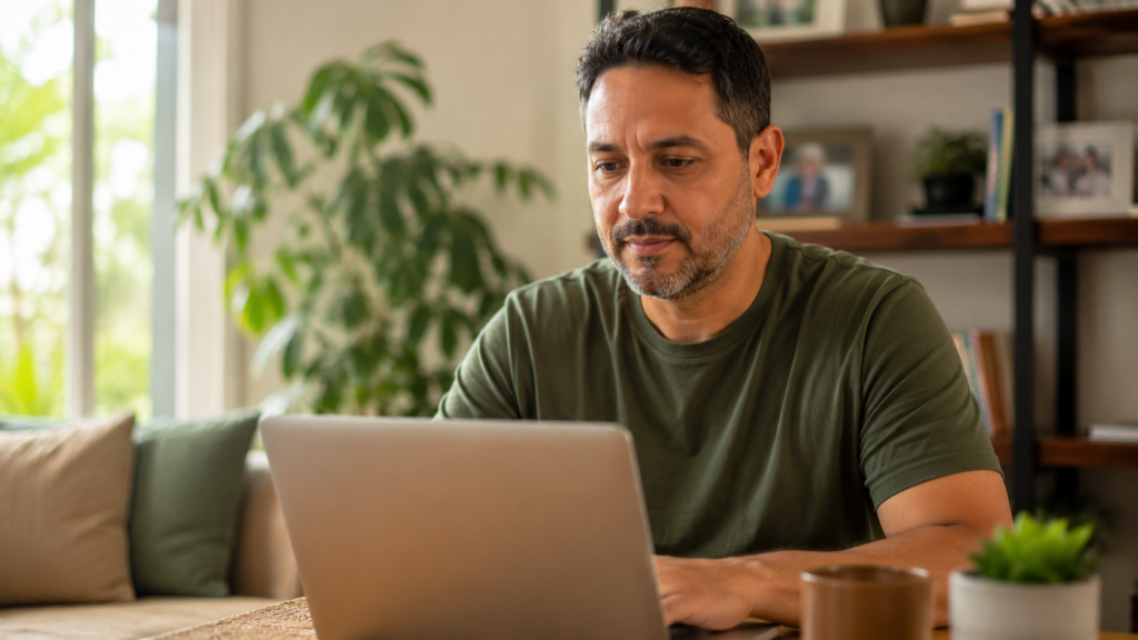 pessoa verificando programa Desenrola Brasil no computador para renegociar dívidas