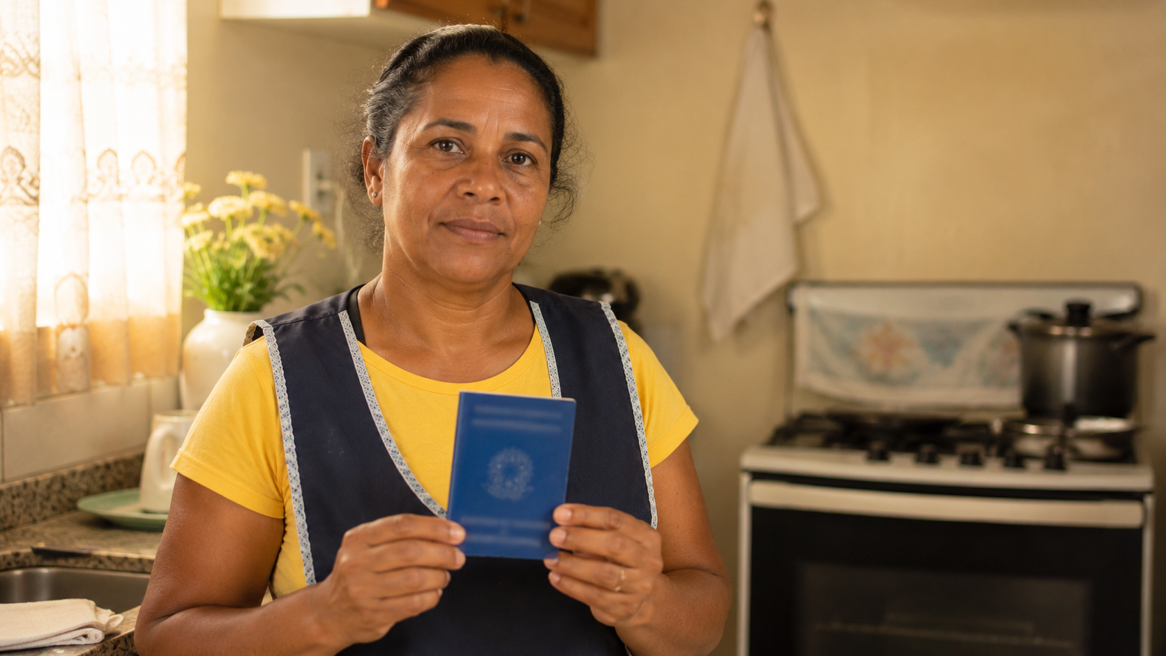 trabalhadora doméstica com carteira de trabalho para solicitar seguro-desemprego