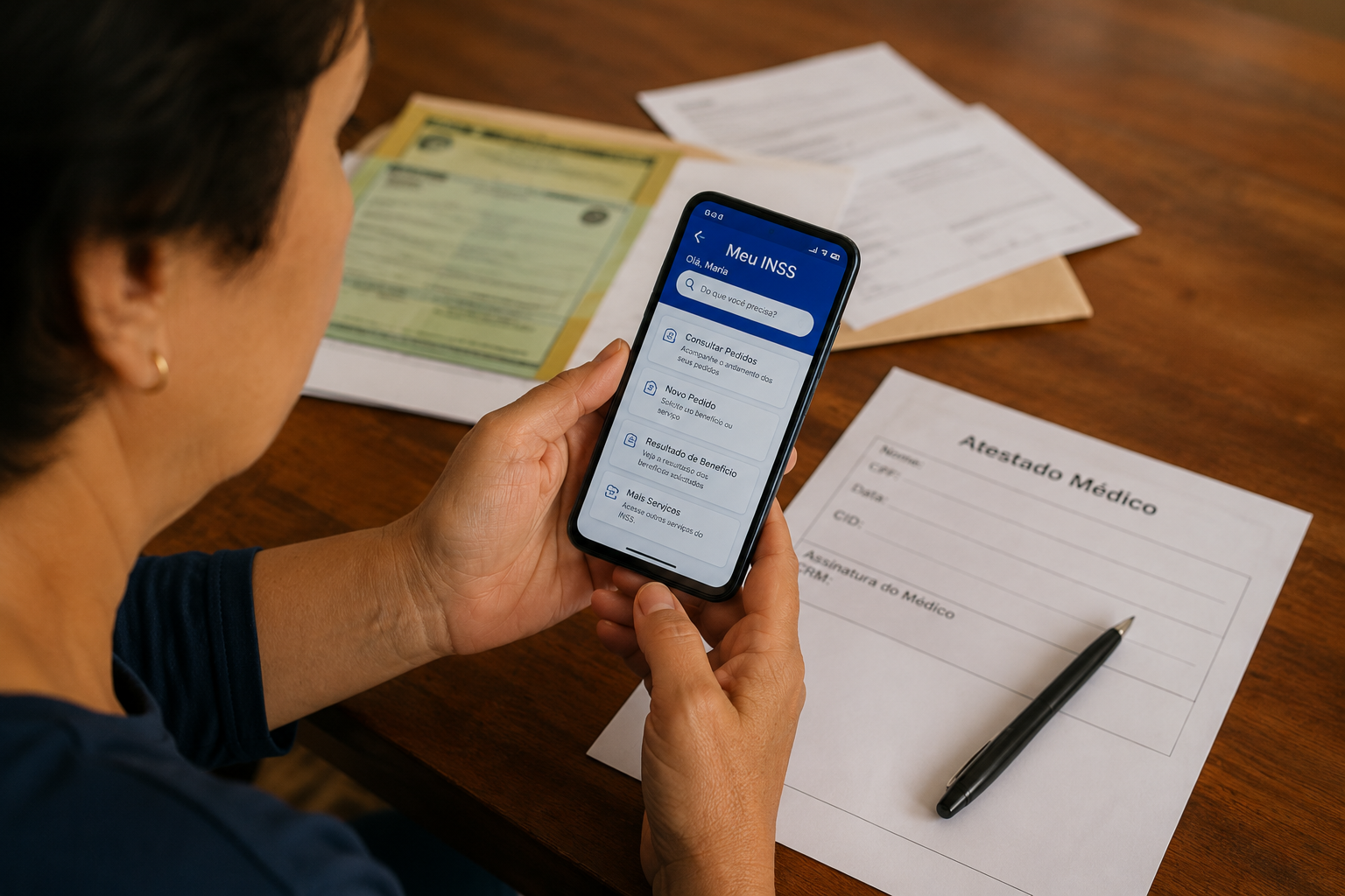 pessoa acessando o app Meu INSS para solicitar o auxílio-doença pelo celular