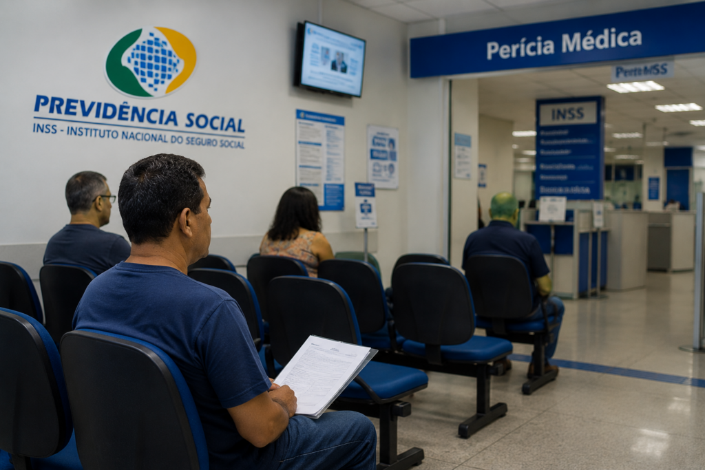 pessoa aguardando a perícia médica do INSS com documentos em mãos